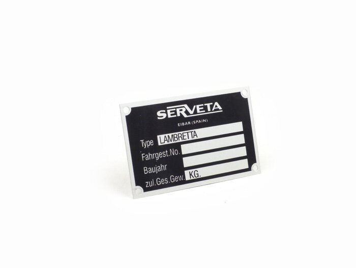 Name plate -JOCKEYS- Serveta Eibar (Spain) Lambretta (60x38x0,5mm)
