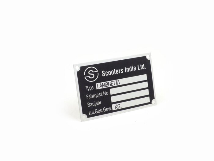 Typeplaatje -JOCKEYS- Scooters India Ltd. Lambretta (60x38x0,5mm)