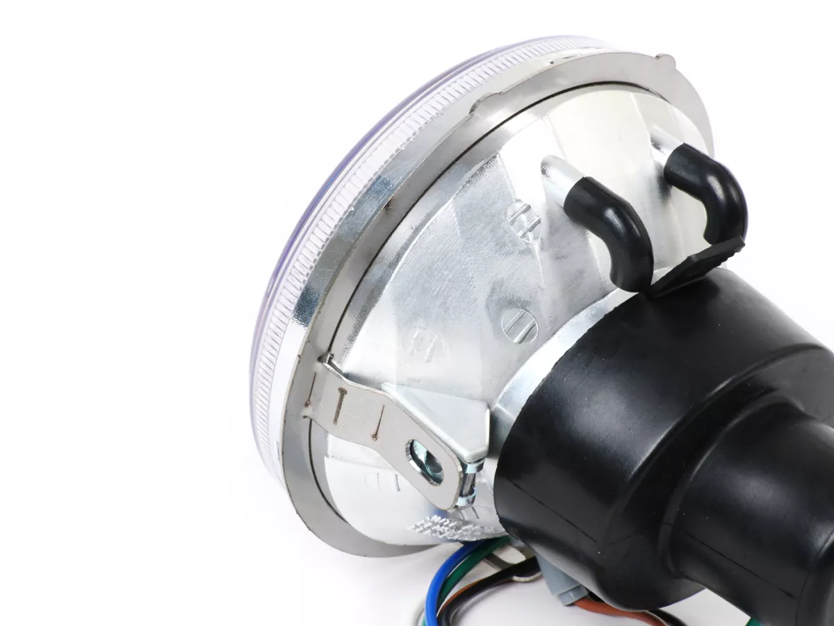 Optique de phare -UNIVERSEL cabochon pas strié- Ø=120mm - 12V 35/35W HS1 (H4) - Vespa PV125 (VMA1T, VMA2T), ET3 (VMB1T), Super (VNC1T, VBC1T), SS50 (V5SS1T), SS90 (V9SS1T)