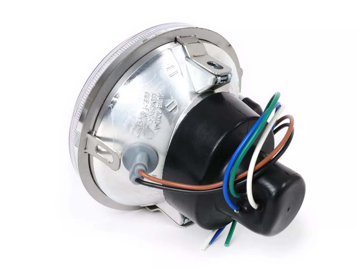 Optique de phare -UNIVERSEL cabochon pas strié- Ø=120mm - 12V 35/35W HS1 (H4) - Vespa PV125 (VMA1T, VMA2T), ET3 (VMB1T), Super (VNC1T, VBC1T), SS50 (V5SS1T), SS90 (V9SS1T)