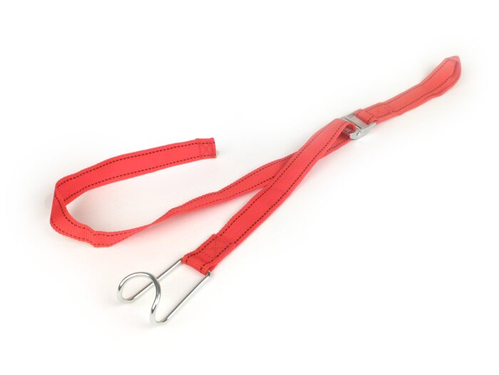 Correa de amarre -BIBIA- L=750mm (75cm), roja, textil, con correas de sujeción, universal para portaequipajes y sujetaequipajes