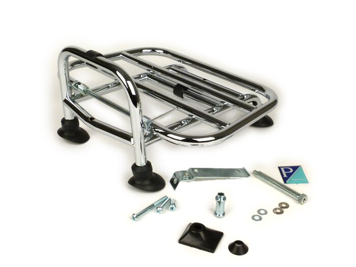 Porte bagages avant rabattable -PIAGGIO- Vespa Primavera 50 (ZAPC53100, ZAPC53200), Vespa Primavera 125 (ZAPM81100), Vespa Primavera 150 (ZAPM81200), Vespa Sprint 50 (ZAPC53101, ZAPC53201), Vespa Sprint 125 (RP8M82111, ZAPM81300, ZAPM81301) - chromé
