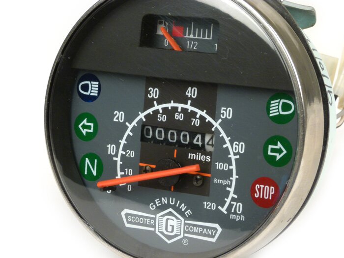 Snelheidsmeter -LML, versie 2007, met neutraal display- Vespa Ø=105mm -Star/Stella 2T/4T- 70mph / 120km/h