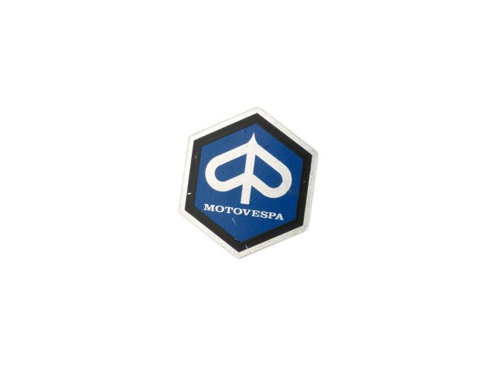 Insigne descente de klaxon -VESPA- Motovespa hexagonal 26mm- Motovespa 75 Primavera (PN, PK 9.330.001), Motovespa 125 Primavera (T, NV, NK 9.240.001)