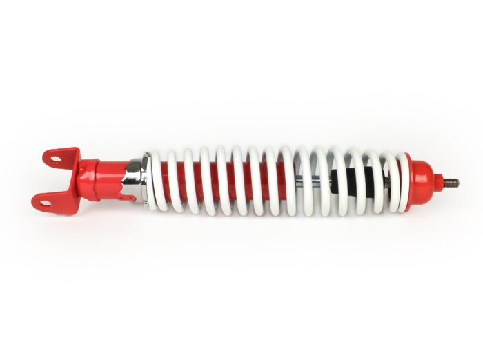 Achterschokdemper -VESPA, 330mm- Vespa PX80, PX125, PX150, PX200, T5 125cc, Rally180 (VSD1T), Rally200 (VSE1T), Sprint150 (VLB1T), TS125 (VNL3T), GT125 (VNL2T), GTR125 (VNL2T), V50, PV, ET3 - Rood / Wit