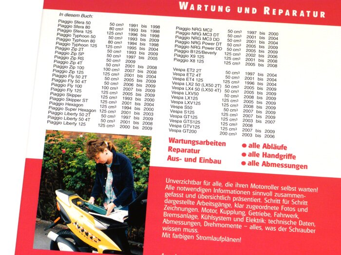 Book -Wartung und Reparatur- Vespa ET2, ET4, LX, LXV, S, GT, GTS 125-300, GTV, Piaggio Sfera, Typhoon, Zip, Fly, Skipper, Hexagon, Liberty, NRG, X8, X9 - Das Schrauberbuch mit farbigen Schaltplänen