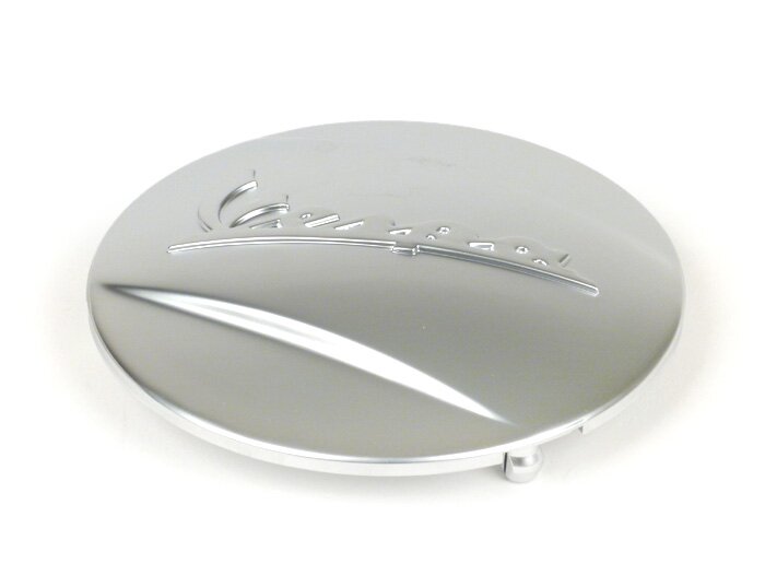 Transmission cover cap -PIAGGIO- with Vespa lettering - Piaggio Leader/Quasar engine - Vespa ET4, LX/LXV125-150, S125-150, GT/GTS/GTV/GTL 125-300 cc - matt chrome