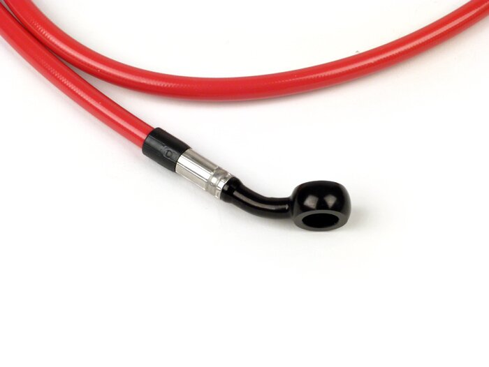 Latiguillo de freno delantero a pinza Brembo P4 30/34 - Latiguillo SPIEGLER: acero inoxidable (rojo), racor: aluminio (negro)- Vespa (con ABS) GTS 125i.e. Super ABS (ZAPM45300, ZAPM45301), Vespa GTS 300 ABS (ZAPM45200, ZAPM45202), Vespa GTS 300i.e. Super