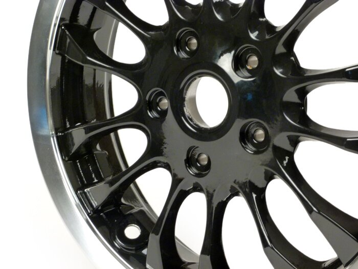 Pair of wheel rims -PIAGGIO 3.00-12 inch - 14 spokes- type Sprint - fits Vespa Sprint 50 (ZAPC53201), Primavera 50 (ZAPC53200) - black/silver rim