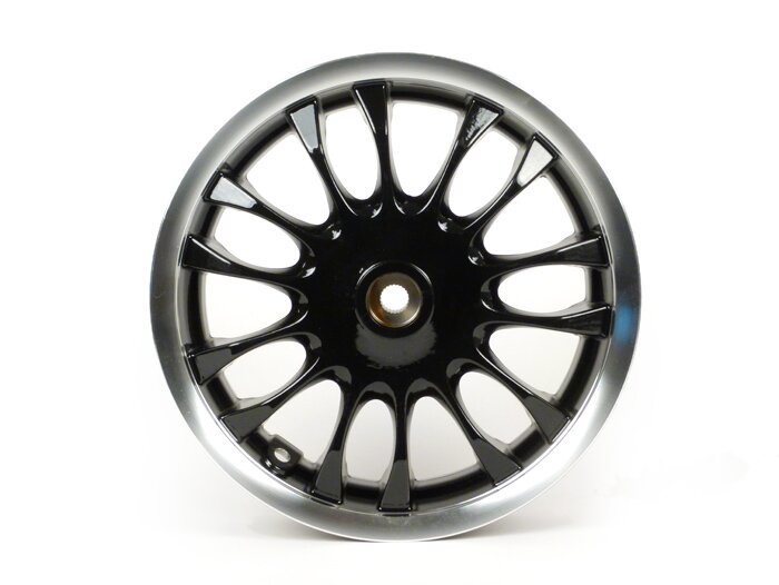 Pelek belakang -PIAGGIO 3.00-12 inci, Ø tromol rem = 110mm - 14 jari-jari - Vespa Sprint 50 (ZAPC53201) - pelek hitam/perak