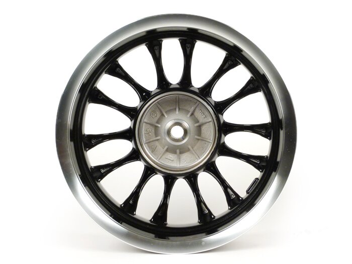 Pelek belakang -PIAGGIO 3.00-12 inci, Ø tromol rem = 110mm - 14 jari-jari - Vespa Sprint 50 (ZAPC53201) - pelek hitam/perak