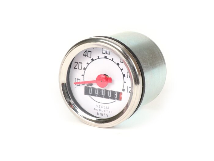 Snelheidsmeter -RICAMBIO RAPIDO- Vespa V50 Ø=48mm - 120km/h (witte wijzerplaat, zwarte cijfers)