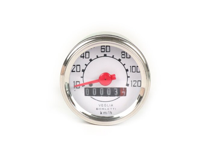 Snelheidsmeter -RICAMBIO RAPIDO- Vespa V50 Ø=48mm - 120km/h (witte wijzerplaat, zwarte cijfers)