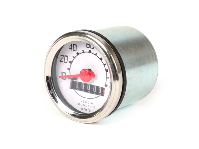 Snelheidsmeter -RICAMBIO RAPIDO- Vespa V50 Ø=48mm - 120km/h (witte wijzerplaat, zwarte cijfers)