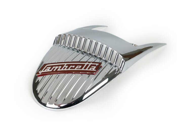 Spatbord sierplaat -VIGANO STYLE- Lambretta LI (Serie 1-2), TV (Serie 1-2) - chroom / rood