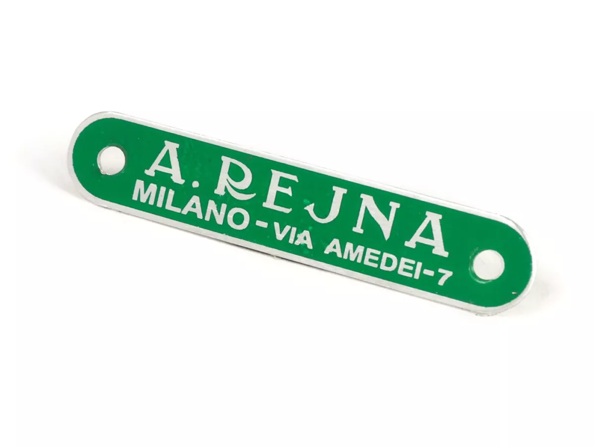Seat badge Vespa and Lambretta -SELLERIA TREZZI- A. Rejna (Milano - Via Amedei 7) - green