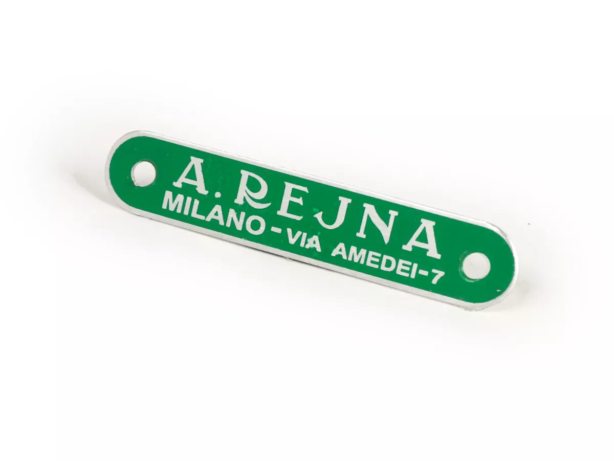 Seat badge Vespa and Lambretta -SELLERIA TREZZI- A. Rejna (Milano - Via Amedei 7) - green