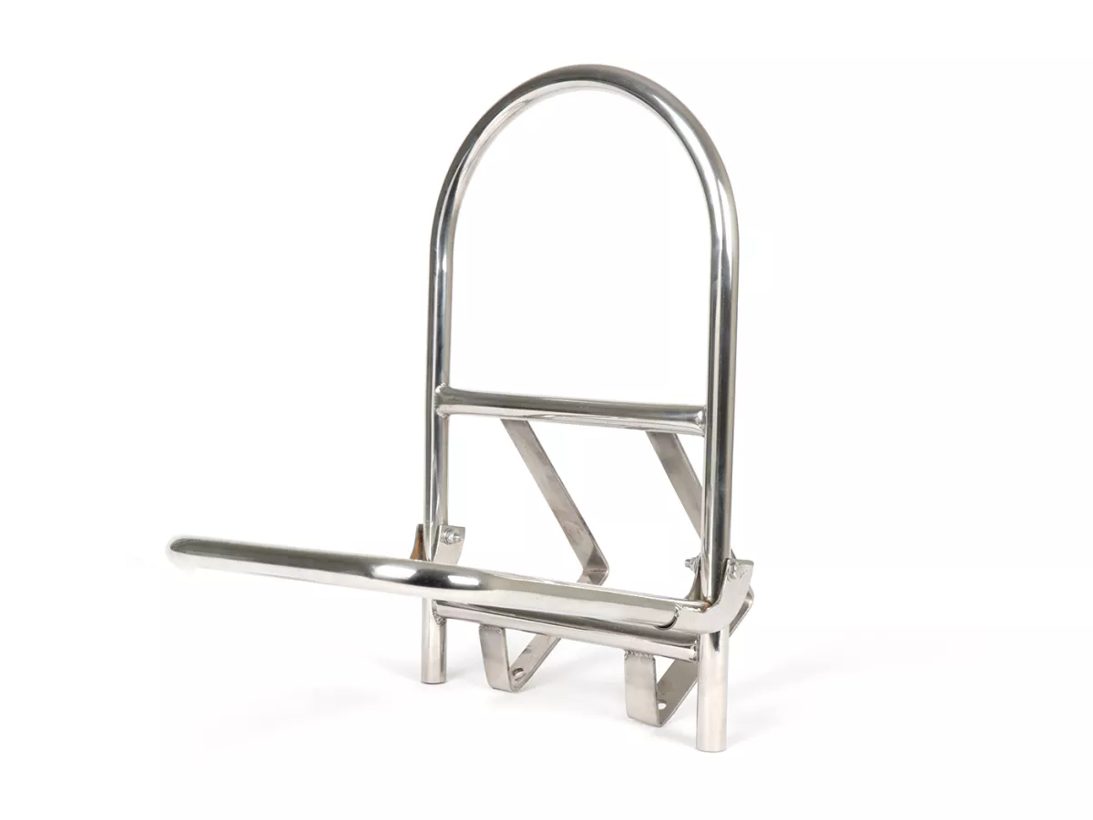 Rear rack, fold down -ULMA Style- Lambretta LI (Serie 3),LI S, SX, TV (Serie 3), DL, GP - stainless steel