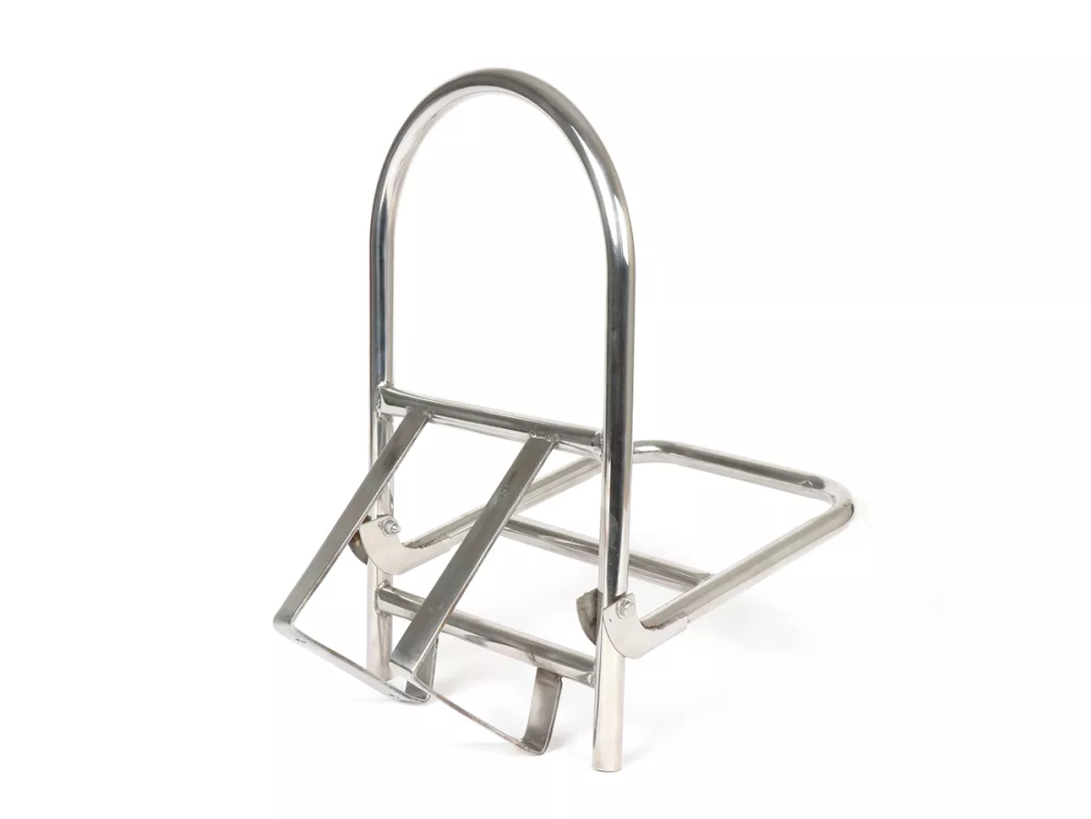 Rear rack, fold down -ULMA Style- Lambretta LI (Serie 3),LI S, SX, TV (Serie 3), DL, GP - stainless steel