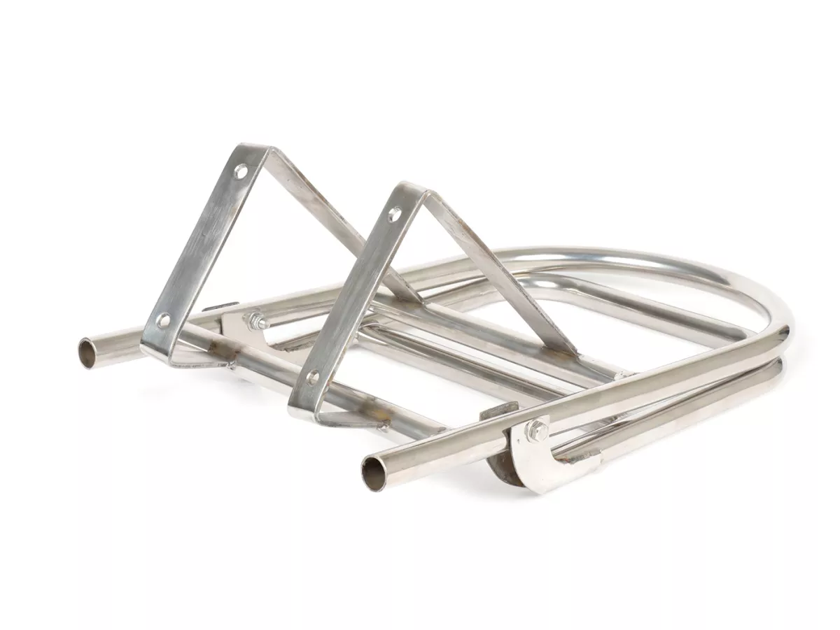 Rear rack, fold down -ULMA Style- Lambretta LI (Serie 3),LI S, SX, TV (Serie 3), DL, GP - stainless steel