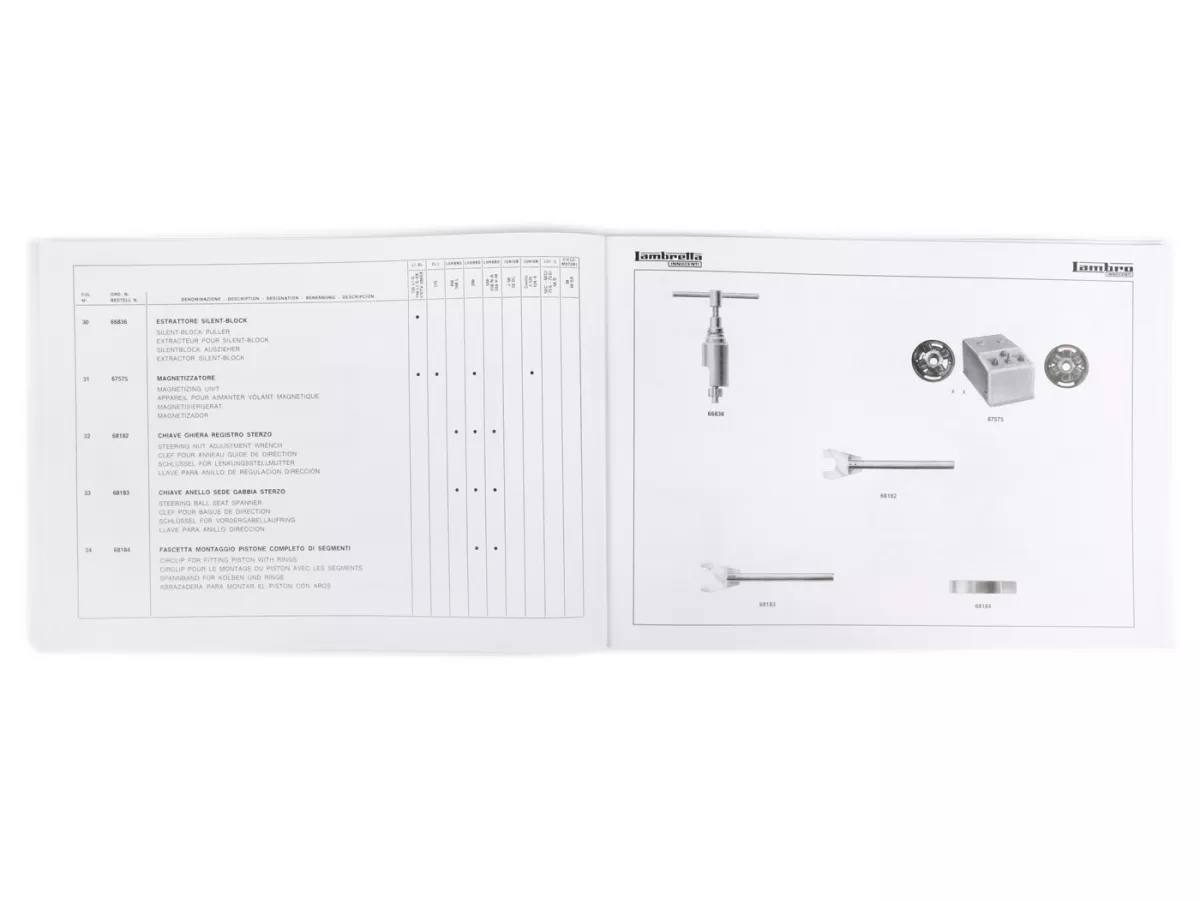 Tools catalogue -SCOOTERPRODUCTS- Lambretta and Lambro (1960's models)