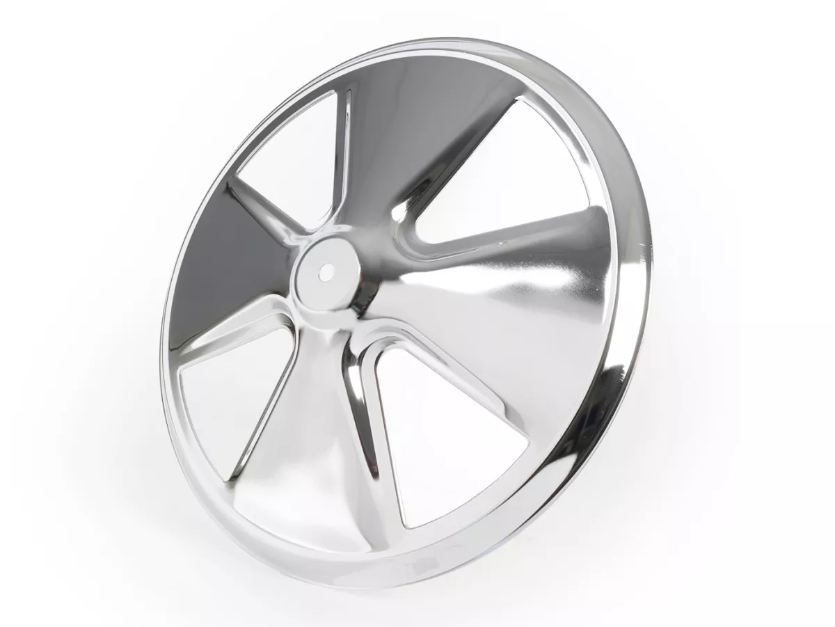 Wheel disc -OEM QUALITY, 4 spoke- for 10 open rim type - Vespa V50, V90, PV125, ET3, PK, GT, GTR, TS, GL, GS VS5T, Sprint, T4, Rally, PX, T5 125ccm - chrome