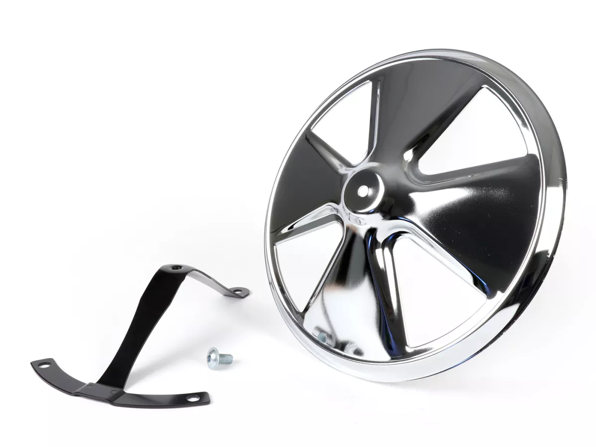 Wheel disc -OEM QUALITY, 4 spoke- for 10 open rim type - Vespa V50, V90, PV125, ET3, PK, GT, GTR, TS, GL, GS VS5T, Sprint, T4, Rally, PX, T5 125ccm - chrome