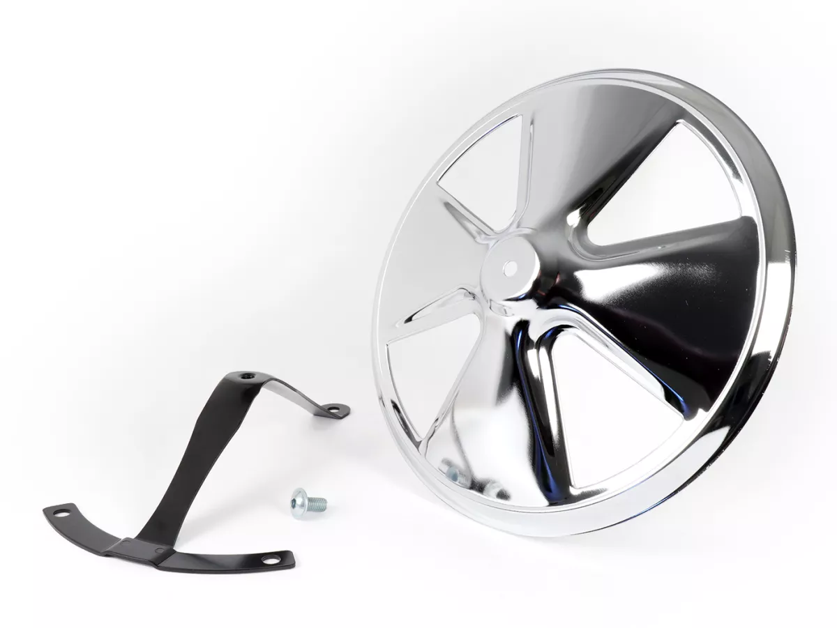 Wheel disc -OEM QUALITY, 4 spoke- for 10 open rim type - Vespa V50, V90, PV125, ET3, PK, GT, GTR, TS, GL, GS VS5T, Sprint, T4, Rally, PX, T5 125ccm - chrome