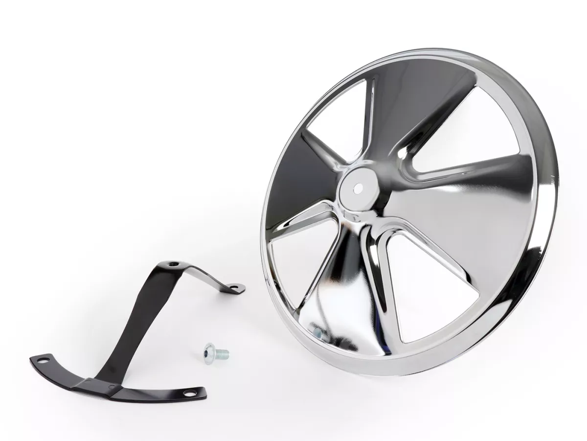 Wheel disc -OEM QUALITY, 4 spoke- for 10 open rim type - Vespa V50, V90, PV125, ET3, PK, GT, GTR, TS, GL, GS VS5T, Sprint, T4, Rally, PX, T5 125ccm - chrome