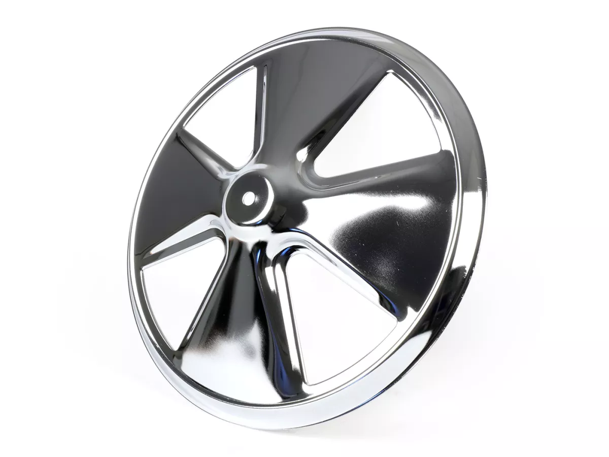 Wheel disc -OEM QUALITY, 4 spoke- for 10 open rim type - Vespa V50, V90, PV125, ET3, PK, GT, GTR, TS, GL, GS VS5T, Sprint, T4, Rally, PX, T5 125ccm - chrome