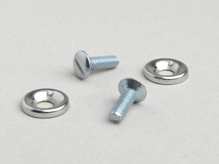Bevestigingsset koplamp sierring -VESPA- VB, VNB3T tot VNB6T, VBA, VBB, GS150 / GS3, GS160 / GS4 (VSB1T), GT125 (VNL2T), 150GL (VLA1T), Sprint150 (VLB1T), SS180 (VSD1T) -2x M4 x 12 verzonken lensschroef incl. rozet