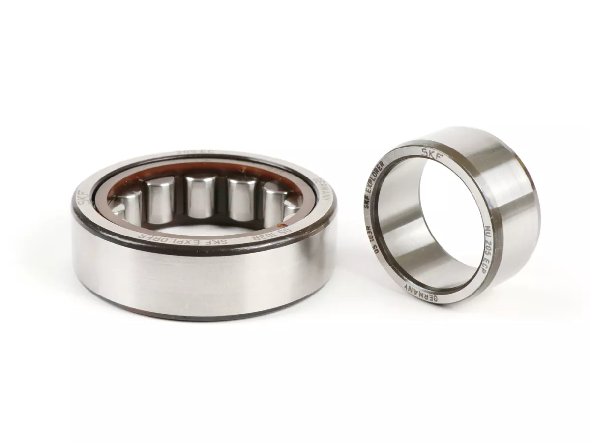 Cuscinetto a rulli -NU205- (25x52x15mm) tipo 2 - (utilizzato per albero motore lato alternatore Lambretta LI (serie 2-3), LIS, SX, TV (serie 2-3), Vespa T5 125cc, GS160 / GS4 (VSB1T), SS180 (VSC1T))