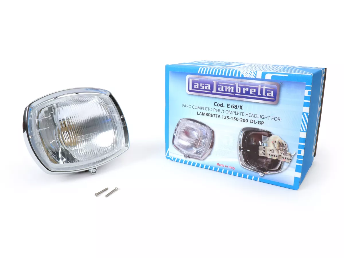 Faro delantero completo incl. anillo embellecedor y portalámparas -CASA LAMBRETTA- Lambretta DL, GP (Innocenti - cristal)