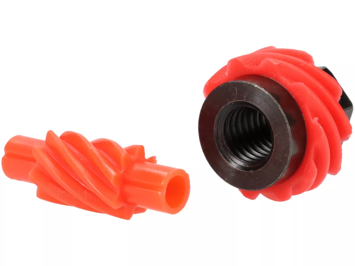 Speedo drive set -BGM ORIGINAL- Vespa 10 teeth, Ø=22,8mm, plastic + 8 teeth, l= 31mm, 2,7mm square, rot (used in Vespa V50, V90, PV125, ET3)
