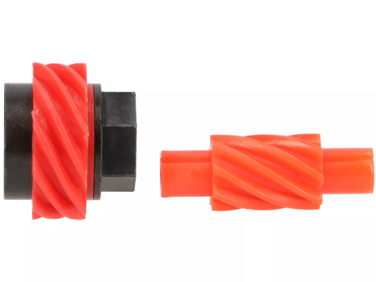 Speedo drive set -BGM ORIGINAL- Vespa 10 teeth, Ø=22,8mm, plastic + 8 teeth, l= 31mm, 2,7mm square, rot (used in Vespa V50, V90, PV125, ET3)