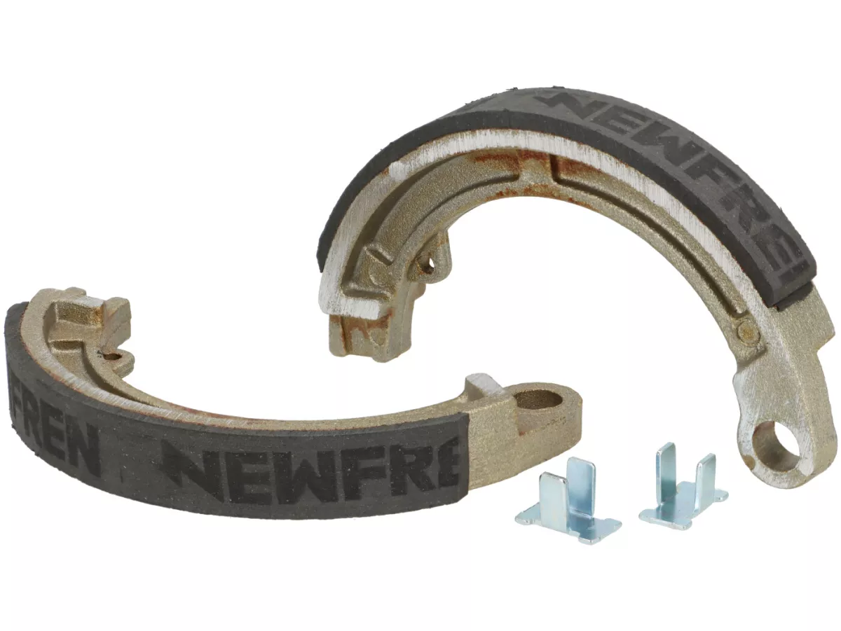 Brake shoes -VESPA Ø=125x17mm- 8 + 9 + 10 front, 1 anchor pin, Vespa Smallframe V50, V90, SS50, SS90, PV125, ET3, Wideframe V1T-V15T, V30T-V33T, VM, VN, VL, VB, VNA, VNB, VBA, VBB, Super