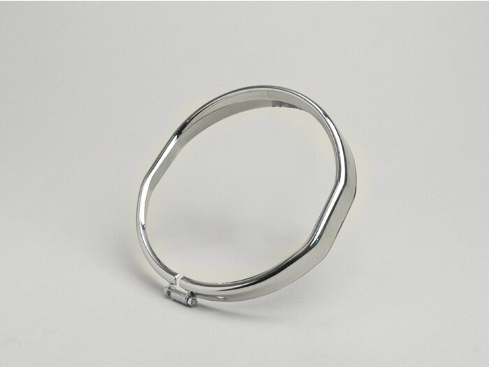 Cerclage de phare -QUALITÉ OEM Ø=115/120mm- Vespa SS50 (V5SS1T), 50SR (V5SS2T), SS90 (V9SS1T), 90 Racer (V9SS2T), PV125 (VMA1T, VMA2T), ET3 VMB1T), Super (VNC1T/VBC1T) - chromé