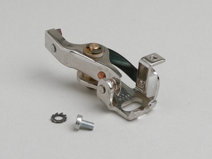 Ontstekingscontacten -VESPA lang met geleidebout- Vespa 50 V5SS1T tot V5SS2T, Vespa 90 V9SS1T, V9A1T (vanaf nr. 21450), Vespa 125 VMA1T tot VMA2T, VNB6T (vanaf nr. 035189), GT, GTR, Vespa 150 VBB2T (vanaf nr. 270250), Super, Sprint (vanaf nr. 24078), Spri