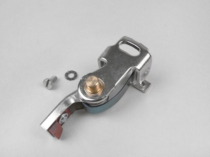 Ontstekingscontacten -VESPA lang met geleidebout- Vespa 50 V5SS1T tot V5SS2T, Vespa 90 V9SS1T, V9A1T (vanaf nr. 21450), Vespa 125 VMA1T tot VMA2T, VNB6T (vanaf nr. 035189), GT, GTR, Vespa 150 VBB2T (vanaf nr. 270250), Super, Sprint (vanaf nr. 24078), Spri