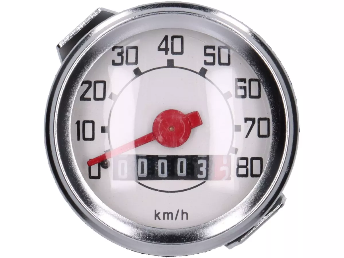 Speedometer -KUALITAS OEM- Vespa V50 Ø = 48mm - 80km/jam (dial putih, angka hitam)