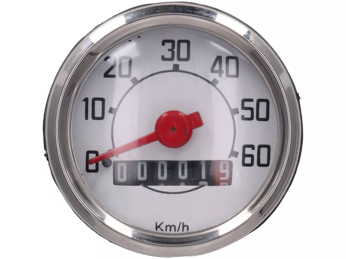 Velocímetro -OEM QUALITY- Vespa Ciao, V50 Ø=48mm - 60km/h (esfera blanca, dígitos negros)