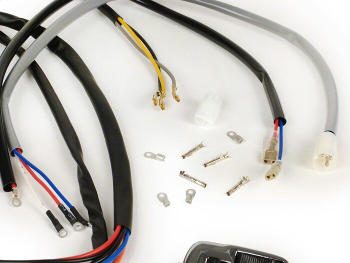 Conversie kabelboom set (incl. lichtschakelaar) -BGM PRO, Vespa AC Conversie naar elektronische ontsteking (Vespatronic) - Vespa Smallframe V50, 50N, PV125, ET3, Vespa Largeframe Sprint, Rally, TS, GT, GTR, GL, Super, GS160, SS180, VNA, VNB, VBA, VBB
