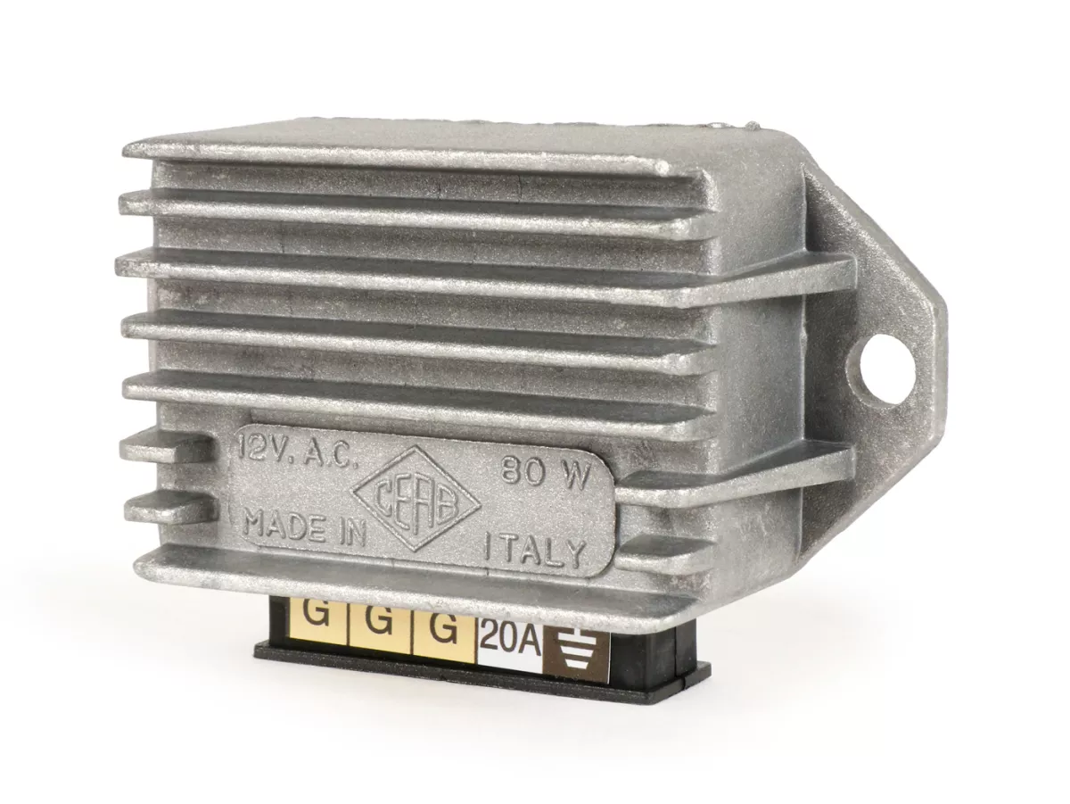 Regulador de tensión -4 polos 12V 20A (G-G-G-tierra)- Vespa Cosa (sin batería), PK XL2