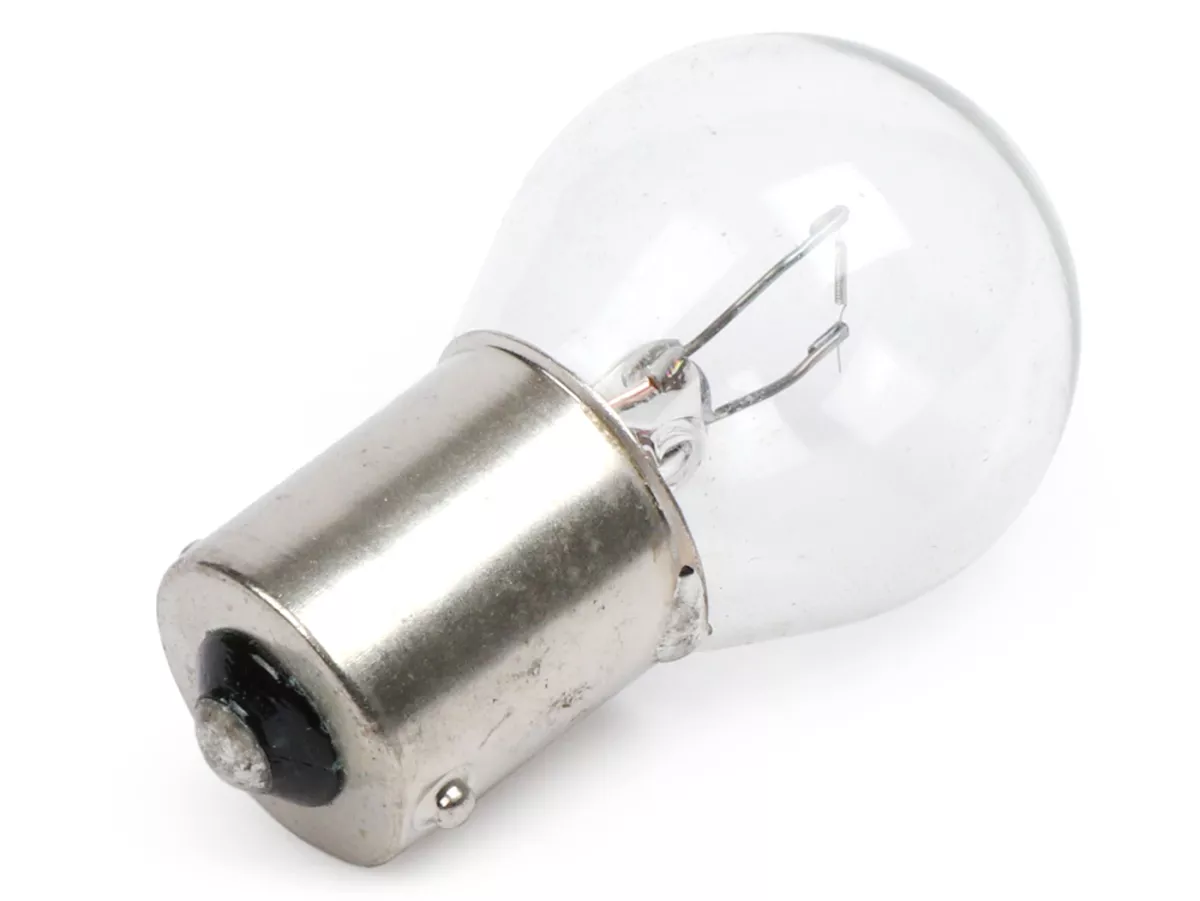 Glödlampa -BA15s (raka stift) - 6V 15W - Vit - Bromsljus Vespa 90 Racer (V9SS2T), Vespa 50 Special (V5B1T, V5B3T), 50 Sprinter (V5SS1T), 50 SR (V5SS2T), PV125 (VMA2T 20001-)