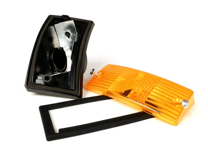 Indicator -SIEM- Vespa PX80, PX125, PX150, PX200, T5 125cc - zwarte behuizing - oranje lenzen - rechts links