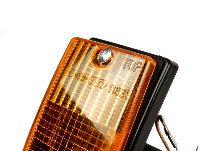 Indicator -SIEM- Vespa PX80, PX125, PX150, PX200, T5 125cc - zwarte behuizing - oranje lenzen - rechts links