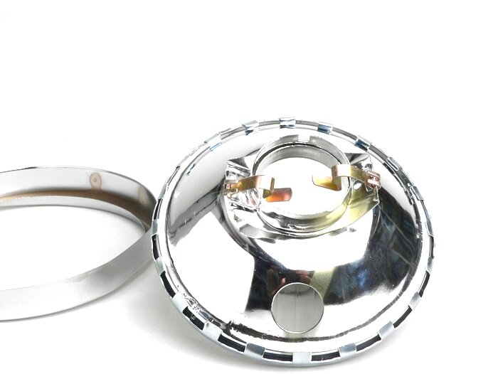 Faro delantero -VESPA Ø=115/120mm (cristal/exterior)- Vespa SS50 (V5SS1T), 50SR (V5SS2T), SS90 (V9SS1T), 90 Racer (V9SS2T), PV125 (VMA1T, VMA2T), ET3 VMB1T), Super (VNC1T/VBC1T) - cristal, incl. anillo embellecedor