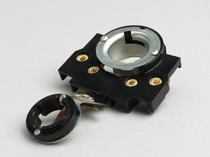 Headlight bulb holder -OEM QUALITY-Vespa V50/90 (Bilux), PV, ET3, Rally180 (VSD1T), Rally200 (VSE1T), Sprint150 Veloce(VLB1T) - for round type SIEM headlight