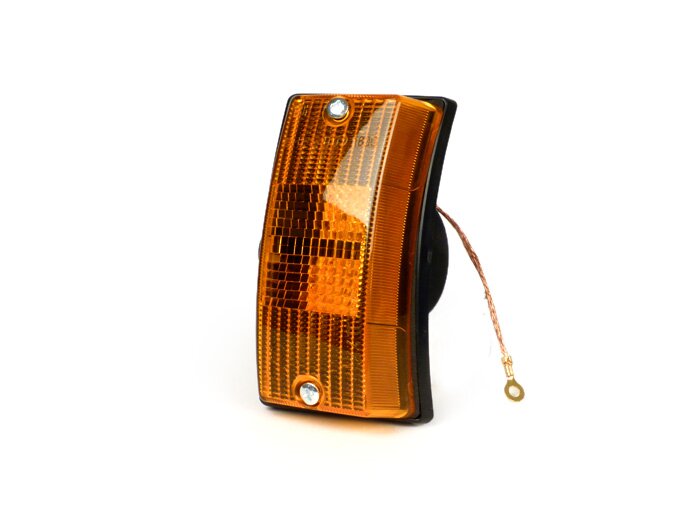 Indicatore di direzione -SIEM- Vespa PX80, PX125, PX150, PX200, T5 125cc - corpo nero - lenti arancioni - anteriore sinistro