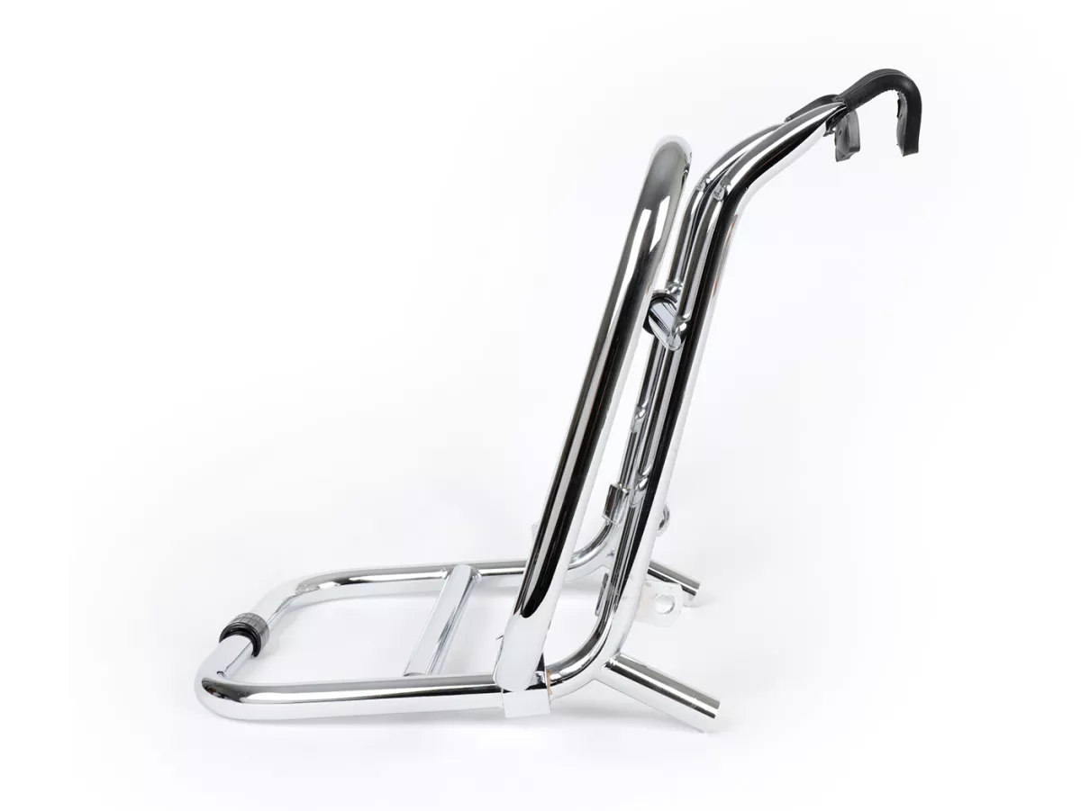 Porte bagages avant rabattable -FA ITALIA- Vespa Smallframe V50, PV125, ET3, Vespa Largeframe Rally180, Vespa Rally200, Sprint150, TS125, GT125, GTR125, Vespa PX80, PX125, PX150, PX200 - chromé